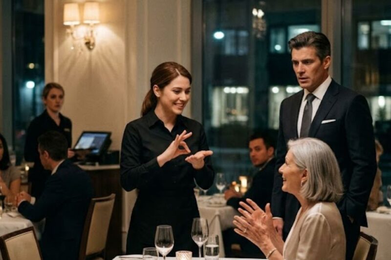 Shy waitress greeted billionaire’s deaf mom — her sign language left everyone shocked