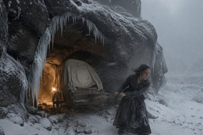She Pulled a Wrecked Wagon Into a Rock Hollow and Sealed Every Gap — The Blizzard Skipped Right Over