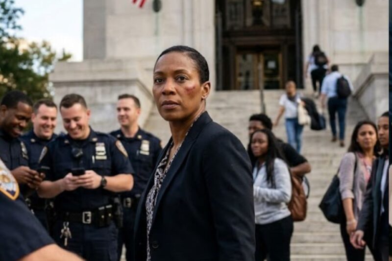 Cops Slapped a Black Woman in Court — Seconds Later, She Took the Judge’s Seat  Filthy animals like you belong in cages, not courouses. Those words would haunt Officer Martinez for the rest of his life. Judge Kesha Williams approached the courthouse in her civilian clothes, a briefcase containing today’s case files. Another ghetto rat trying to sneak in. Martinez blocked her path, sneering down at her with pure contempt.  His open palm cracked against her face so hard her head snapped sideways. The expensive briefcase flew from her grip, legal documents scattering like confetti across the courthouse steps. Martinez grabbed her by the throat, slamming her back against the stone wall. Filthy animals like you belong in cages, not courouses. He twisted her arms behind her back, metal handcuffs biting into her wrists. Other officers gathered around, laughing and recording with their phones. Kesha’s jaw throbbed, but her eyes stayed locked on the bronze name plate above the courthouse entrance. The Honorable Judge K. Williams presiding, 20 ft away from her own courtroom, being brutalized by the very system she served.  Have you ever seen instant karma this brutal? Inside the courthouse, Martinez straightened his uniform and cleared his throat. He had done this dance many times before. spin the story, control the narrative, make himself the hero. The system always believed cops over criminals, especially when those criminals looked like her.  “Your honor,” Martinez began, his voice steady and practiced. “I was conducting routine security protocols when I encountered a suspicious individual attempting to breach courthouse security.” He gestured toward Kesha, now sitting in handcuffs at the defendant’s table, a purple bruise blooming across her left cheek. The defendant was acting erratically, refusing to provide identification, and became increasingly agitated when asked to comply with standard security procedures. The temporary judge, Judge Harrison, a pale, thin man in his 60s, nodded approvingly. “And what exactly did you observe, Officer Martinez? Well, sir, she was dressed inappropriately for court proceedings, carrying what appeared to be stolen legal documents. Martinez’s eyes gleamed as he warmed to his fabrication. When I approached to investigate, she became verbally aggressive, using profanity and making threats. From the gallery, two other officers, Rodriguez and Thompson, exchanged knowing looks. They had heard Martinez tell similar stories dozens of times, different faces, same script. She kept screaming about being someone important, Martinez continued, his voice dripping with disdain.  These people always claimed to be lawyers, judges, senators, anything to avoid accountability. I’ve seen this playbook before, your honor. Judge Harrison leaned forward, clearly engaged. Did she attempt to flee or resist arrest? Absolutely. The defendant became physically combative when I attempted to place her in protective custody.  I was forced to use the minimum necessary force to ensure public safety. Martinez’s hand trembled almost imperceptibly as he spoke, the only crack in his polished performance. The courthouse stenographers’s fingers flew across her machine, capturing every lie for posterity. In the back row, a young law clerk frowned, something nagging at her memory.  “Officer Rodriguez,” the prosecutor called. “Can you corroborate Officer Martinez’s testimony?” Rodriguez stood, his uniform pressed to perfection. “Yes, ma’am. I witnessed the entire incident. The defendant was clearly attempting to circumvent security protocols. Officer Martinez handled the situation with remarkable professionalism. and the alleged assault,” Judge Harrison inquired. Martinez’s jaw tightened. “Your honor, I used only the force necessary to subdue an aggressive individual who was threatening courthouse security. The defendant’s injuries, if any, resulted from her own resistance to lawful commands.” He pulled out his phone, swiping to a video that conveniently started mid-confrontation. I have partial footage here, though unfortunately my body cam malfunctioned this morning. The lie rolled off his tongue like honey. How convenient, Kesha murmured, speaking for the first time. “I’m sorry,” Judge Harrison raised an eyebrow. “Nothing, your honor,” she replied calmly, though her eyes blazed with controlled fury.  Martinez continued his performance. What we’re seeing here is a classic case of someone playing the victim card after being caught breaking the law. She was trespassing on government property, carrying suspicious documents, and when confronted with her criminal behavior, she immediately claimed discrimination. The prosecutor, a middle-aged woman named Sandra Walsh, nodded sympathetically. Officer Martinez, in your 15 years of service, have you encountered similar situations? Unfortunately, yes. There’s a pattern here. Certain individuals believe they’re above the law, that rules don’t apply to them. They use accusations of racism to deflect from their own criminal behavior. Martinez’s voice rose with righteous indignation.  It’s honestly insulting to the real victims of discrimination. Several people in the gallery, mostly white courthouse employees, nodded in agreement. They had heard similar stories on the news, seen similar narratives play out in social media. It felt familiar, comfortable even. The defendant claims she was going to work, Martinez made air quotes mockingly, but she couldn’t provide any employment verification, any identification, or any legitimate reason for being in a restricted area of the courthouse. Thompson, the third officer, stepped forward. If I may add, your honor, the defendant was carrying what appeared to be confidential legal documents. We suspect she may have been involved in some kind of identity theft or fraud scheme. Judge Harrison looked intrigued. Fraud scheme? Yes, sir.  Martinez jumped back in, sensing momentum. These documents had judicial letterhead, case numbers, and sensitive information. No legitimate citizen would have access to materials like this. We believe she may have been planning to impersonate court personnel. The irony was so thick it was almost suffocating.  But Martinez pressed on, oblivious to the trap he was setting for himself. In my professional opinion, he concluded, this is simply another case of someone trying to game the system. She knows if she can make this about race, about alleged police brutality, she can distract from her actual crimes. It’s a calculated manipulation of public sympathy.  He turned to face Kesha directly, his eyes cold and contemptuous. These people think they can just waltz into any building, any courtroom, any space they choose. And when they’re stopped, they scream discrimination. Well, not in my courthouse. The words hung in the air like a poisonous cloud. Several court staff members shifted uncomfortably while others remained stone-faced. Your honor, prosecutor Walsh added, “The state recommends we proceed with charges of trespassing, resisting arrest, and assault on a police officer. The defendant’s attempt to frame this as a civil rights issue is clearly a desperate defense strategy. Martinez allowed himself a small smile. This was going exactly as planned.  Another case, another win, another reminder that the system worked the way it was supposed to. People knew their place or they learned it the hard way. Furthermore, he continued, emboldened by the supportive atmosphere, I want to emphasize that I showed remarkable restraint. The defendant was clearly unstable, possibly under the influence of narcotics.  A lesser officer might have used much more significant force. Judge Harrison nodded gravely. Your professionalism is noted, Officer Martinez. In the defendant’s chair, Kesha sat perfectly still, her hands folded in her lap despite the handcuffs. Her expression remained calm, almost serene, but anyone looking closely would have noticed the slight upturn at the corners of her mouth.  She was taking mental notes of every lie, every fabrication, every detail that would soon unravel Martinez’s career and reputation. The officer had no idea he was testifying in front of the very person who had the power to destroy him. Is there anything else you’d like to add, officer? Judge Harrison asked. Martinez straightened his shoulders. Just that incidents like this remind us why we need strong law enforcement. Some people only understand authority when it’s backed by force. The defendant learned today that actions have consequences. He had no idea how prophetic those words would prove to be. The prosecutor smiled confidently. The state rests its case against this defendant, your honor.  The evidence clearly shows a pattern of criminal behavior and resistance to lawful authority. As Martinez stepped down from the witness stand, he caught Kesha’s eye one final time. He winked at her, a gesture of complete dominance, total victory. It would be the last moment of triumph in his entire career. The defendant may now present her statement, Judge Harrison announced, his tone suggesting this would be a mere formality before sentencing. Kesha Williams rose slowly from her chair, the handcuffs clinking softly as she moved. Despite the purple bruise on her cheek and the disheveled state of her clothes, she carried herself with an unmistakable dignity that made several people in the courtroom shift uncomfortably. “Thank you, your honor. ” Her voice was clear, controlled, and carried an authority that seemed to fill the entire room. I appreciate the opportunity to address these allegations. Judge Harrison blinked. Something in her tone was unexpected, professional, in a way that didn’t match the narrative he’d been presented. First, I want to clarify several factual inaccuracies in Officer Martinez’s testimony. Kesha’s eyes swept the courtroom methodically, landing on each person who had supported the officer’s lies. According to his statement, I was trespassing on government property. However, I was walking on a public sidewalk approaching the main entrance of this courthouse at approximately 8:47 a.m.  She turned slightly, addressing Judge Harrison directly. Your honor, I’m sure you’re familiar with the Supreme Court ruling in HGV’s Committee for Industrial Organization, which clearly establishes that public sidewalks adjacent to government buildings are traditional public forums where citizens have a constitutional right to be present. The stenographers’s fingers paused midstroke. The prosecutor frowned.  This wasn’t the rambling emotional outburst they’d expected from someone facing serious charges. Furthermore, Kesha continued, “Officer Martinez testified that I was carrying suspicious documents and suggested I was involved in identity theft. I’d like to examine that claim more closely.” She gestured toward the evidence table where her scattered papers had been collected.  Those documents are indeed authentic legal materials. Specifically, they include pending case files, judicial memoranda, and administrative correspondence. All of which I have legitimate access to in my professional capacity. Professional capacity? Judge Harrison interrupted. And what exactly is your profession, Miss? Kesha paused, a slight smile playing at the corners of her mouth. Williams.  Dr. Williams. And I think we’ll get to my professional background shortly, your honor. Martinez felt a chill run down his spine. Something was very wrong with this picture. Your honor, if I may continue, Kesha said, her voice taking on the cadence of someone completely comfortable in a courtroom setting. Officer Martinez also testified that I became verbally aggressive and used profanity.  I’d like to address that claim by invoking my fifth amendment right to remain silent regarding any statements I may have made during the alleged incident. She paused, letting that sink in. However, I will note that any statements I did make were in direct response to being physically assaulted without provocation, warning, or legal justification. The young law clerk in the back row sat up straighter. Something about this woman’s voice, her mannerisms seemed familiar. “Now, regarding the officer’s claim that his body cam malfunctioned,” Kesha continued. “And now there was steel in her voice.” Your honor, I’m sure you’re aware of the federal rules of evidence, particularly rule 106, which allows for the introduction of summaries of voluminous records.  I have reason to believe that comprehensive video and audio evidence of this morning’s incident exists and will be made available to this court. Judge Harrison leaned forward. What kind of evidence are you referring to? Your honor, this courthouse has extensive security camera coverage, including highdefinition cameras positioned at 15 ft intervals along the main approach.  Additionally, the county maintains automatic backup systems for all officer body cam footage, regardless of claimed equipment malfunctions. The color drained from Martinez’s face. He had forgotten about the courthouse security cameras in his rush to control the narrative. I would like to formally request, Kesha continued, that this court issue a preservation order for all electronic surveillance data from this morning between 8:45 and 9:5 a.m. , including but not limited to courthouse security footage, body cam backup files, and any mobile phone recordings that may have been made by officers present at the scene. Prosecutor Walsh stood abruptly. Objection, your honor. The defendant cannot simply make evidentiary demands without proper legal representation. Kesha turned to face the prosecutor with a look that made the woman take an involuntary step backward.  Your honor, prosay defendants have the constitutional right to present evidence in their own defense under the Sixth Amendment. Additionally, Brady visa Maryland establishes the prosecution’s obligation to preserve potentially exculpatory evidence. The silence in the courtroom was deafening. This was not how these cases usually went.  Judge Harrison cleared his throat. Miss Williams, you seem unusually familiar with legal procedure. Do you have formal legal training? I have some experience with the judicial system, your honor. Kesha’s response was carefully neutral, but her eyes gleamed with something that looked almost like amusement.  She walked as much as the handcuffs would allow to the evidence table and gestured toward her scattered belongings. Your honor, I’d also like to address officer Martinez’s characterization of my presence here as suspicious or unauthorized. She pointed to a specific document among the papers. This is my daily court calendar which shows I was scheduled to preside over Excuse me.  I was scheduled to appear in this building for legitimate business starting at 9:00 a.m. this morning. The baiff, a large man named Henderson, who had worked in this courthouse for 12 years, suddenly went very still. He was staring at Kesha with growing recognition and horror. Officer Martinez testified that I claimed to be someone important, Kesha continued.  I’d like to clarify that I never made any such claim during our encounter. However, I did attempt to show him my identification, which he refused to examine before initiating his assault. She paused, surveying the courtroom. Your honor, I have in my possession, despite Officer Martinez’s violent interference, documentation that will conclusively establish both my identity and my legitimate reason for being at this courthouse this morning. Judge Harrison was beginning to look distinctly uncomfortable. What kind of documentation? Kesha reached carefully into her jacket pocket, moving slowly to avoid startling anyone. My judicial parking pass issued by this courthouse’s administrative office. My building access card programmed with my judicial chambers entry code and my official identification. The baleiff Henderson suddenly stood up, his face pale as he recognized the woman he’d seen every day for the past 3 years. “Your honor,” Kesha said quietly. “I believe there’s been a significant misunderstanding about who exactly Officer Martinez assaulted this morning.” She held up a leather credential wallet, and even from across the room, the gold judicial seal was clearly visible.  “Perhaps we should recess so that proper identifications can be verified,” she suggested. her voice carrying the unmistakable tone of someone who was used to giving orders in courtrooms not taking them. Judge Harrison stared at the credential wallet, then at Kesha’s face, then at the baleiff, who was nodding grimly. “Court will recess for 15 minutes,” he said horarssely.  As the gavl fell, Martinez felt his world beginning to crumble around him. Whatever game he thought he was playing, he was beginning to realize he might not understand the rules at all. During the 15-minute recess, the courthouse buzzed with nervous energy. In a small holding room adjacent to the courtroom, Kesha sat calmly while Baleiff Henderson fumbled with his keys, his hands shaking as the reality of the situation hit him.  “Judge Williams,” he whispered, his voice thick with horror. Jesus Christ, Judge Williams. I am so sorry. I didn’t recognize you in civilian clothes, and when they brought you in like that. It’s all right, Henderson, Kesha replied softly. You weren’t part of this, but I need you to do something for me. Anything, your honor. Anything at all.  I need you to go to my chambers quietly and bring me my judicial robes, the black ones with the gold trim. and Henderson. She looked him directly in the eye. Bring my gavvel, too. The engraved one from my swearing in ceremony. Henderson nodded vigorously and hurried out, leaving Kesha alone with her thoughts.  She closed her eyes and took a deep breath, centering herself the way she had learned to do during her 23 years on the bench. This morning she had been Judge Kesha Williams, respected jurist, protector of constitutional rights, guardian of justice. In the span of 15 minutes, she had been transformed into a victim, a defendant, a woman in handcuffs facing trumped up charges.  But now it was time to reclaim what was hers. Her phone, confiscated during the arrest, but now returned, buzzed with missed calls and messages. Her clerk, Janet Morrison, had sent increasingly frantic texts. Judge Williams, where are you? The Peterson hearing is in 30 minutes. Your honor, the attorneys are here asking about delays.  Judge Williams, please call me back. There are rumors that something happened. Kesha typed back quickly. Tell the Peterson attorneys we’ll reschedule. Something more important has come up. Clear my afternoon calendar. She scrolled through her contacts until she found the number she was looking for.  Chief Judge Margaret Carter, the administrative head of the entire judicial district. Margaret, it’s Kesha. Kesha, thank God. We heard there was some kind of incident. Are you all right? I’ve been better. Margaret, I need you to do something for me, and I need you to do it without asking questions right now. Of course. Whatever you need.  I need you to contact the courthouse security office and tell them to immediately preserve and copy all surveillance footage from this morning between 8:45 and 9:15 a.m. All cameras, all angles. And Margaret, make sure there are multiple copies stored in different locations. There was a pause. Kesha, what exactly happened this morning? A police officer named Martinez just spent an hour testifying under oath about how he heroically subdued a dangerous criminal who was trespassing on courthouse property. Kesha’s voice was steady, but there was an edge to it that Chief Judge Carter had never heard before. And the dangerous criminal was me, Margaret. On my way to work, he didn’t just arrest me. He assaulted me in front of this courthouse, called me a filthy animal, and told me I belonged in a cage. The silence on the other end of the line stretched for nearly 30 seconds.  Jesus Christ, Kesha, are you? What do you need? Should I call the FBI, the Attorney General’s office? Not yet. Right now, I need those surveillance recordings secured, and I need you to make some phone calls. I want every case Officer Martinez has testified in over the past 5 years pulled and reviewed. Every single one. Consider it done. But Kesha, you can’t handle this case yourself. There’s a conflict of interest. And Margaret, in about 10 minutes, I’m going to walk back into that courtroom wearing my judicial robes. Officer Martinez is going to learn exactly who he assaulted this morning and more importantly who has the power to ensure he faces the consequences of his actions. Henderson returned carrying a garment bag and a small wooden box. Your robes, your honor. Obes your and your gavvel. Kesha stood and unzipped the garment bag revealing the flowing black judicial robes that had been her armor for over two decades. As she slipped them on, she felt the transformation begin.  The fabric settled on her shoulders like a mantle of authority. Each fold a reminder of the power she wielded, the oaths she had taken, the justice she was sworn to protect. She opened the wooden box and lifted out her ceremonial gavl, its weight familiar and comforting in her hand. Engraved on its handle were the words, “Justice is blind, but she sees all. ” “Henderson,” she said, adjusting her robes. “When we return to that courtroom, I want you to announce to me properly.” “Yes, your honor. How would you like to be announced?” Kesha Williams straightened to her full height, every inch the federal judge she had been for the past 23 years. The honorable judge Kesha Williams presiding. She looked at herself in the small mirror on the wall. The bruise on her cheek was still visible, but now it served a different purpose. It wasn’t just evidence of Martinez’s brutality. It was a symbol of how far the system had fallen and how completely it was about to be restored. When court resumes, Officer Martinez will learn what justice really means. All rise. Henderson’s voice boomed through the courtroom with an authority that made everyone snap to attention. But what happened next would be seared into their memories forever. Court is now in session. The Honorable Judge Kesha Williams presiding. The words hit the courtroom like a thunderbolt.  Officer Martinez, who had been leaning casually against the prosecutor’s table, went rigid. Judge Harrison, still seated in what he now realized was not his chair, turned pale as death. The prosecutor’s mouth fell open. Kesha Williams entered through the judge’s chamber door, wearing her full judicial robes, the gold trim catching the overhead lights.  She moved with the measured pace of someone who had walked this path thousands of times before. In her right hand, she carried her ceremonial gavvel. The silence was absolute. Not a single person dared to breathe. She took her place behind the bench, her bench, and sat down slowly, deliberately. Her eyes swept the courtroom, taking in every shocked face, every dropped jaw, every person who was finally beginning to understand the magnitude of what had just happened. Officer Martinez,” she said quietly, her voice carrying the full weight of judicial authority. “You may remain standing.” Martinez looked like he was about to vomit. His face had gone from red to white to green in the span of 30 seconds. “Your honor,” Judge Harrison stammered, rising from his chair. I we didn’t I mean to say Judge Harrison Kesha interrupted her tone crisp but not unkind.  Thank you for managing my courtroom during my unexpected delay. You may return to your own docket. I’ll handle this matter from here. Harrison practically ran from the courtroom, his robes billowing behind him like he was being chased by demons. Kesha turned her attention back to Martinez, who was now visibly shaking. Officer Martinez, approximately 2 hours ago, you testified under oath in this courtroom.  Do you recall your testimony? I I Martinez couldn’t form words. Let me refresh your memory. Kesha continued, you stated, and I quote, “These people always claim to be lawyers, judges, senators. anything to avoid accountability. Do you remember saying that? Martinez nodded weakly. You also stated that I was quoted another entitled activist looking for a payday and that you had seen a quote this playbook before.  Is that accurate? The courtroom was so quiet that the hum of the air conditioning sounded like a roar. And perhaps most memorably, Kesha’s voice grew colder. You stated that people like me need to learn that quote, “Actions have consequences.” Do you recall that particular piece of wisdom? Martinez’s legs were shaking so hard he could barely stand.  Kesha reached under her bench and pulled out a tablet computer. Officer Martinez, I’d like to show you some evidence that has just come to my attention. She turned the tablet screen toward the courtroom. On it was crystal clear security camera footage from the courthouse steps showing the entire morning’s incident from multiple angles.  This is footage from courthouse security camera number seven which has an unobstructed view of the main entrance. Her finger touched the screen starting the video. The courtroom watched in horror as the events unfolded on screen. There was Kesha walking calmly toward the courthouse in her civilian clothes. There was Martinez blocking her path and then another ghetto rat trying to sneak in. Martinez’s voice, clear as day, filled the courtroom through the tablet speakers. Several people gasped audibly. The video continued, showing Martinez’s unprovoked assault in vivid detail. The slap that snapped Kesha’s head sideways, the brutal grab to her throat, the handcuffs. But the most damning moment was yet to come.  Filthy animals like you belong in cages, not courouses. Martinez’s own words, spoken with such venom and hatred, echoed through his courtroom. Several jurors in other cases who had been waiting in the gallery stood up and walked out in disgust. “Officer Martinez,” Kesha said, pausing the video, “do you see any verbal aggression from the defendant in this footage? Any profanity? Any threats?” Martinez remained silent.  his career disintegrating before his eyes. “Now,” Kesha continued. “Let’s examine your claim that your body cam malfunctioned.” She swiped to a new video file. “This is backup footage from your own body cam, automatically uploaded to the county’s cloud storage system every 60 seconds, a system you apparently forgot existed. ” The new video began playing, and Martinez’s voice filled the courtroom again, but this time it was even worse. This was the complete unedited version. Look at this uppetity thinking she can just walk into my courthouse. Martinez’s voice snarled through the speakers. These people need to learn their place.  Time to teach another lesson. The prosecutor, Sandra Walsh, was frantically gathering her papers, trying to distance herself from the catastrophe unfolding before her. But Kesha wasn’t finished. Officer Rodriguez. Officer Thompson,” she called out. “You both testified under oath that Officer Martinez handled the situation with remarkable professionalism.  Would you like to revise those statements?” Both officers were already edging toward the exit. “And here,” Kesha said, advancing the video to show Martinez’s assault from his own body cam perspective, “we can see the moment when Officer Martinez committed felony assault against a federal judge.” She let those words hang in the air for a moment. “Federal judge. ” Martinez’s knees buckled. He grabbed onto the prosecutor’s table to keep from falling. “But wait,” Kesha said, her voice taking on an almost conversational tone. “There’s more,” she pulled up a new file on her tablet. “This is audio from Officer Thompson’s body cam, which was apparently functioning perfectly this morning. ” A new voice filled the courtroom. Thompson’s voice speaking to Rodriguez while Martinez was assaulting Kesha. “Dude’s really going off on this one. Think she’s actually somebody important like she keeps saying?” Rodriguez’s voice responded, “Nah, man. Look at her. Martinez knows what he’s doing. Probably just another welfare queen trying to scam the system. ” More laughter from the officers as they watched their colleague brutalize a federal judge. The few remaining spectators in the gallery were staring at Martinez with undisguised revulsion. “Officer Martinez,” Kesha said, setting down her tablet. “You asked me earlier if I had any employment verification.” “Well, I do. ” She gestured to the judicial seal mounted on the wall behind her bench, then to her name plate, then to the oil painting of her that hung in the courthouse lobby. I’ve been the presiding judge of this courthouse for 23 years, Officer Martinez. Every case you’ve ever testified in, every warrant you’ve ever requested, every search you’ve ever conducted in this jurisdiction has been under my authority. Martinez finally found his voice, though it came out as barely a whisper. “Your honor, I I didn’t know.” “You didn’t know?” Kesha repeated slowly. “You didn’t know because you didn’t bother to look. You saw a black woman and you made assumptions. You saw someone you thought was powerless and you decided to abuse that power.” She leaned forward slightly.  But Officer Martinez, there’s something else you didn’t know. The courtroom held its breath. For the past 6 months, I’ve been conducting an investigation into patterns of misconduct and racial bias in this police department, working directly with the FBI’s civil rights division. Martinez’s face went completely white. This morning’s incident wasn’t random, Officer Martinez. You’ve been under investigation, and you just provided us with the most perfect evidence we could have hoped for. She lifted her gavvel and held it in front of her. Officer Martinez, you said actions have consequences. You were right about that. Court will recess while I consider the appropriate charges. The gavl came down with a sound like thunder. Martinez collapsed into a chair. His career, his reputation, and quite possibly his freedom now hanging by a thread. When court resumed 20 minutes later, the atmosphere had completely transformed. Word had spread throughout the courthouse like wildfire. Lawyers, clerks, baiffs, and court reporters had quietly filed into the gallery, drawn by whispers of the most spectacular courtroom reheversal in the building’s history.  Martinez sat slumped in what was now clearly the defendant’s chair. His uniform wrinkled, his face ashen. His attorney, a nervous public defender named Michael Carter, who had been hastily summoned, kept shooting worried glances at his client. Judge Kesha Williams returned to her bench with the same measured dignity she had displayed thousands of times before, but now every eye in the room saw her differently. This wasn’t just any judge. This was the woman who had been brutally assaulted by the man now trembling before her bench. Officer Martinez,” she began, her voice carrying the full weight of 23 years of judicial authority. “Before we proceed with the serious criminal charges you now face, I believe this court and everyone present deserves to understand exactly who you assaulted this morning. ” She stood, moving around the bench to address the packed courtroom directly. “My name is Judge Kesha Williams. I have served as the presiding judge of this courthouse for 23 years. I was appointed to this position by Governor Richardson in 2001 and I was confirmed by the state senate with a unanimous vote. Her voice grew stronger with each word. I graduated magnaum laud from Harvard Law School where I was editor of the Harvard Law Review. Before my appointment to the bench, I served for eight years as a federal prosecutor in the civil rights division of the Department of Justice. Martinez’s attorney was frantically scribbling notes, probably calculating how many years his client was facing.  During my tenure as a federal prosecutor, I specialized in cases involving police misconduct, civil rights violations, and institutional racism. I successfully prosecuted 47 cases against law enforcement officers who abused their authority. She paused, letting that number sink in. In my 23 years on this bench, I have presided over more than 15,000 cases. I have sentenced hundreds of defendants, from petty thieves to murderers. I have seen every type of criminal behavior, every excuse, every justification. Judge Williams walked closer to where Martinez sat cowering. But in all my years of service, Officer Martinez, I have never, not once, encountered such a perfect example of everything that is wrong with policing in America.  The packed courtroom was silent, except for the sound of Martinez’s labored breathing. You see, Officer Martinez, when you called me a ghetto rat and a filthy animal, when you told me I belonged in a cage, when you slammed me against the wall of my own courthouse, you weren’t just assaulting a random citizen.  She returned to her position behind the bench. You were assaulting the person who has dedicated her entire career to ensuring that officers like you are held accountable for their actions. Judge Williams opened a thick file that had been placed on her bench. This file contains detailed records of every case you’ve testified in over the past 5 years. 43 cases, Officer Martinez.  43 times you’ve stood in my courtroom and sworn to tell the truth. She flipped through several pages. 28 of those cases involved defendants who were people of color. In 26 of those cases, you were the arresting officer. And in every single one, Officer Martinez, you described the defendants using remarkably similar language to what you used with me this morning. Martinez’s face had gone from white to gray, acting erratically, refusing to comply, becoming aggressive, threatening officer safety. The same words, the same narrative, the same lies over and over again. Judge Williams closed the file with a sharp snap. But here’s what you didn’t know, Officer Martinez.  For the past 6 months, I’ve been working with the FBI’s Civil Rights Division, the State Attorney General’s Office, and the Department of Justice to investigate systemic patterns of racial bias and misconduct in this police department. The public defender stopped writing and simply stared at his client with something approaching pity. Your name, Officer Martinez, appears on a federal watch list. You have been under surveillance. Your communications have been monitored. Your arrest patterns have been analyzed. She leaned forward slightly. And this morning, Officer Martinez, you provided us with the most perfect, unambiguous, undeniable evidence of criminal civil rights violations that any prosecutor could hope for. Judge Williams lifted her gavvel. You assaulted a federal judge while she was performing her official duties. You did so based explicitly on racial animus as evidenced by your own recorded statements. You then committed perjury when you lied under oath about the circumstances of that assault. The gavl hovered in the air.  Officer Martinez, you asked me this morning if I knew my place. Well, let me tell you exactly what my place is. Her voice filled the courtroom with quiet authority. My place is on this bench in this courtroom, ensuring that justice is served. My place is holding people like you accountable when you abuse the power we’ve entrusted to you. The gavl came down once. My place, Officer Martinez, is making sure that what you did to me this morning is the last act of racial violence you will ever commit as a police officer. Martinez finally understood he hadn’t just assaulted a random woman. He had assaulted justice itself, and justice was about to hit back. “Officer Martinez,” Judge Williams began, opening a thick Manila folder, “let’s examine your distinguished career in law enforcement, shall we?” Martinez’s attorney leaned over to whisper urgently in his client’s ear, but Martinez seemed paralyzed, unable to respond to anything happening around him.  According to records from internal affairs, you’ve been the subject of 47 formal complaints during your 15-year career. 47 complaints, Officer Martinez. That averages to more than three complaints per year. She pulled out a document and held it up. Let’s start with complaint number one filed in 2009. Mrs. Rosa Delgado, a 63-year-old grandmother, alleged that you called her a during a routine traffic stop and slammed her face into her car hood when she asked for your badge number. The packed courtroom stirred uneasily. Your department’s investigation concluded that Mrs. Delgado’s allegations were unsubstantiated. Interesting considering we now have video evidence of you using remarkably similar language and tactics. Judge Williams flipped to another page. Complaint number 12, 2012.  Jamal Washington, a 17-year-old honor student, alleged that you planted drugs in his backpack after he refused to provide information about his older brother. Once again, your department found the complaint unsubstantiated. Martinez’s breathing was becoming more labored with each revelation. Complaint number 23, 2016. Dr. Michael Johnson. Yes, Dr. Johnson, a prominent cardiologist, alleged that you arrested him outside his own home because you didn’t believe a black man could live in that neighborhood. Dr. Johnson spent 6 hours in jail before his attorney could secure his release. She looked directly at Martinez. What was the department’s finding on that complaint, Officer Martinez? I I don’t.  Martinez’s voice was barely audible. unsubstantiated,” Judge Williams answered for him. “Are you beginning to see a pattern here?” Chief Judge Margaret Carter had quietly entered the courtroom and was now sitting in the front row, her expression grim as she took notes. “But here’s what’s really interesting, Officer Martinez.  I’ve cross- refferenced your complaint record with your arrest statistics, and some fascinating patterns emerge.” Judge Williams pulled out a large chart and placed it on an easel where everyone could see it. Over your 15-year career, you’ve made one arrests. Of those arrests, 1,089, that’s 87% involved people of color. In contrast, the demographics of your patrol area are 42% white, 31% Hispanic, and 27% black. She pointed to different sections of the chart with a laser pointer. Even more interesting, your use of force reports show that you used physical force in 63% of your arrests involving people of color compared to only 12% of your arrests involving white suspects. Martinez’s attorney was frantically writing, probably preparing an insanity defense.  And here’s perhaps the most damning statistic of all, Judge Williams continued. Of your 1,089 arrests of people of color, 432 cases were dismissed due to lack of evidence, prosecutorial misconduct, or violations of constitutional rights. That’s a dismissal rate of nearly 40%. She turned back to Martinez. Officer Martinez, do you know what we call it when a police officer has a 40% dismissal rate due to constitutional violations? We call it a pattern of criminal behavior. The courtroom was deadly silent, except for the scratch of reporters pens on paper. “But wait, there’s more,” Judge Williams said, her tone almost conversational now. “I’ve also reviewed the financial impact of your career on the taxpayers of this county.” She pulled out another document. “Over the past 15 years, this county has paid out $2. 3 million in settlements and judgments related to your conduct.” $2.3 million, Officer Martinez. That’s more than some small town’s entire annual budgets. Martinez finally found his voice, though it came out as a croak. Your honor, I was just doing my job. Your job? Judge Williams interrupted. Officer Martinez, let me read you the oath you took when you became a police officer.  She pulled out an official document and read aloud. I solemnly swear to support and defend the Constitution of the United States and the State Constitution, to bear true faith and allegiance to the same, and to faithfully and impartially discharge the duties of my office according to the best of my ability. So help me, God. She set the document down. faithfully and impartially, Officer Martinez. Not selectively, not based on skin color, not based on your personal prejudices. Judge Williams walked around the bench again, addressing the entire courtroom. What we’re seeing here isn’t the behavior of one rogue officer. This is the inevitable result of a system that protects officers like Martinez, that dismisses complaint after complaint, that pays settlement after settlement, all while allowing the abuse to continue. She turned back to Martinez. But that system failed you today, didn’t it, Officer Martinez? Because today you chose to assault someone who had the power to expose everything. Martinez’s head dropped into his hands. Officer Martinez, you spent this morning telling this court that people like me need to learn our place.  Well, I think it’s time you learned yours. Judge Williams returned to her bench and lifted her gavvel. Your place, Officer Martinez, is in a defendant’s chair facing the full consequences of 15 years of criminal behavior. The gavl came down with finality, and that’s exactly where you’re going to stay. Judge Williams stood behind her bench, her judicial robes flowing around her like armor forged from justice itself. The packed courtroom held its collective breath as she prepared to deliver what everyone knew would be a historic verdict. Officer Martinez, she began, her voice carrying the weight of centuries of juristprudence, before I render judgment in this matter, I want to address not just you, but everyone in this courtroom and everyone who will hear about what happened here today.  She gestured to the gallery packed with lawyers, court staff, reporters, and citizens who had heard whispers of the extraordinary proceedings. This morning began with a simple question. What happens when someone with a badge believes they are above the law? What happens when years of unchecked power and systemic protection create a person who thinks they can assault a federal judge and face no consequences? Martinez sat slumped in his chair, his career and life crumbling around him in real time. The answer, Officer Martinez, is standing before you right now. Judge Williams picked up her gavvel, the same one that had been engraved with the words, “Justice is blind, but she sees all,” on the day she took her oath of office. “For 15 years, you have terrorized this community. For 15 years, you have violated the constitutional rights of citizens whose only crime was existing while black or brown.  For 15 years, you have made a mockery of the badge you were sworn to honor.” Her voice grew stronger, more passionate, as she continued. “But your greatest mistake, Officer Martinez, wasn’t any single act of brutality. Your greatest mistake was believing that the system would always protect you, no matter how far you went, no matter how many lives you destroyed. ” Martinez finally looked up, his eyes red and defeated. this morning when you called me a filthy animal and told me I belonged in a cage. When you slammed me against the wall of my own courthouse. When you handcuffed me and paraded me through these halls like a criminal. You thought you were asserting your dominance over just another powerless victim. Judge Williams leaned forward, her voice dropping to barely above a whisper, forcing everyone in the packed courtroom to strain to hear her words. But I was never powerless. Officer Martinez. And neither were any of the people you’ve brutalized over the years. The only difference is that today justice finally had a witness.  She straightened to her full height. Officer Martinez, based on the evidence presented in this courtroom, evidence that came from your own mouth, your own actions, your own camera, I find you guilty of assault in the first degree, a felony. The words hit the courtroom like thunder.  I find you guilty of assault on a judicial officer, a federal felony carrying a mandatory minimum sentence of 5 years. Martinez’s attorney closed his eyes and put his head in his hands. I find you guilty of deprivation of civil rights under color of law, a federal felony punishable by up to 10 years in prison. With each pronouncement, Martinez seemed to shrink further into his chair.  “And I find you guilty of perjury in the first degree for your false testimony given under oath in this very courtroom.” Judge Williams paused, letting the weight of those charges settle over the room. “But Officer Martinez, this case was never really about you. You are simply a symptom of a much larger disease that has infected our justice system for far too long. ” She turned to address the packed gallery. For too long, we have allowed police officers to operate with impunity. For too long, we have dismissed complaints, ignored evidence, and paid settlements while allowing the abuse to continue. For too long, we have told victims of police brutality that their experiences don’t matter, that their word doesn’t count, that justice isn’t for them.  Her voice rose with passion. But that ends today. What happened in this courtroom today proves that no one no one is above the law. Not police officers, not prosecutors, not judges, not politicians, no one. Martinez suddenly broke down completely, his body shaking with sobs that echoed through the silent courtroom. I’m sorry, he whispered. I’m so sorry.  I didn’t know. I never meant. Judge Williams looked down at him with something that might have been pity. Officer Martinez, your apology is 15 years and 47 complaints too late. Your remorse is only appearing now because you finally got caught by someone with the power to hold you accountable. She lifted her gavl high above her head. But here’s what I want you to understand. In your final moments as a free man, every person you brutalized over the years deserved the same justice I’m delivering today. Every grandmother you called a slur, every teenager you planted drugs on, every doctor you arrested for living in the wrong neighborhood.  They all deserve to see you held accountable. The gavl hovered in the air. Today, I’m not just delivering justice for myself. I’m delivering justice for every person whose complaints were dismissed as unsubstantiated. I’m delivering justice for every family who had to watch their loved one get brutalized while the system looked the other way.  Her voice filled every corner of the courtroom. Officer Martinez, you told me this morning to know my place. Well, let me tell you what my place is. My place is ensuring that bullies like you can never again hide behind a badge while destroying innocent lives. The gavl came down with a sound like the crack of thunder. Officer Martinez, you are hereby sentenced to the maximum penalty allowed by law.  You will serve 25 years in federal prison without the possibility of parole. Martinez collapsed completely, his sobs now uncontrollable. Furthermore, Judge Williams continued, “I am ordering a federal investigation into every case you have touched, every arrest you have made, and every complaint that has been filed against you.  The victims you have silenced for 15 years will finally have their day in court.” She set down her gavl and looked out over the packed courtroom. Let this be a message to every police officer, every prosecutor, every official who thinks they can abuse their power without consequences. Justice may be blind, but she sees everything, and eventually she comes for everyone.  The courtroom erupted in applause that lasted for five full minutes. Justice had finally been served. 6 months later, the ripple effects of that historic morning continued to transform the entire justice system. Officer Martinez was serving his 25-year sentence in federal prison, where his fellow inmates had learned about his crimes through news coverage.  His badge, his pension, his freedom, all gone. The man who once terrorized an entire community now spent his days in protective custody, finally understanding what it felt like to be powerless. But Martinez’s downfall was just the beginning. The federal investigation Judge Williams ordered uncovered a web of corruption that reached deep into the police department’s command structure.  12 officers were terminated. Four supervisors were criminally charged. The entire department was placed under federal oversight. Chief Judge Margaret Carter established new protocols requiring automatic federal review of any case involving allegations of police misconduct against judicial personnel. Body cameras became mandatory for all officers with backup systems that could never be malfunctioned away.  Most importantly, the 432 cases Martinez had tainted were reopened. Dozens of wrongfully convicted defendants were released from prison. Hundreds more had their charges dropped or sentences reduced. The county paid out an additional $8.7 million in compensation to Martinez’s victims. money that came directly from the police department’s budget.  Judge Williams herself became a national symbol of judicial integrity and courage. She was invited to speak at law schools across the country, sharing the story of how one moment of violence revealed decades of systematic abuse. Her message was always the same. Justice delayed is justice denied, but justice delivered is justice for all. The courthouse where it all happened was renamed the Justice Williams Federal Courthouse in her honor. A bronze plaque near the entrance commemorates the morning that changed everything with a simple inscription. Here, justice finally found its voice. But perhaps the most powerful change was in the community itself.  Citizens who had spent years afraid to report police misconduct began coming forward. Community oversight boards were established. Police training programs were completely overhauled with Judge Williams personally designing curricula on constitutional rights and unconscious bias. The young law clerk who had witnessed the proceedings that day, inspired by Judge Williams’s courage, decided to specialize in civil rights law.  She now works for the ACLU, fighting similar battles in courtrooms across the nation. Rodriguez and Thompson, the officers who had supported Martinez’s lies, were terminated and faced federal charges for conspiracy and obstruction of justice. Their recorded laughter while watching a federal judge being brutalized became evidence in a case study taught at policemies nationwide as an example of institutional corruption.  The video of Judge Williams delivering her verdict became the most watched courtroom footage in internet history, viewed more than 50 million times. Comments poured in from around the world from people who had experienced similar injustices but never seen accountability delivered so completely, so publicly, so perfectly. Today, Officer Martinez sits in his prison cell, probably thinking about the moment he chose to assault a woman because he thought she was powerless. He thought he knew his place in the world. He thought he knew hers. He was wrong about both because sometimes justice doesn’t just wear a blindfold.  Sometimes justice wears judicial robes. Sometimes justice carries a gavl. And sometimes when the moment is right, justice hits back. Never underestimate the power of standing up to bullies. Share this story if you believe everyone deserves justice, regardless of who they are or what they look like. Hit that like button if you want to see more stories of courage triumphing over corruption and subscribe because just as stories like this happen every day and everyone deserves to see them.  Your story could be next. Truth always finds a